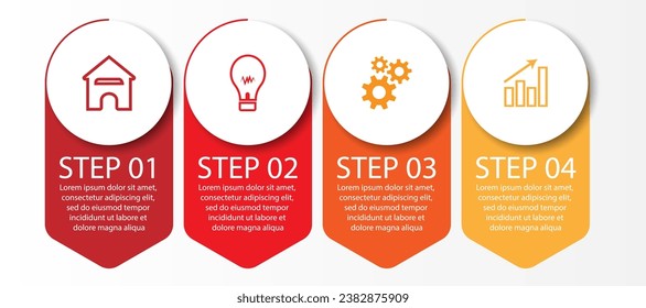 4 step infographic, simple infographic design consisting of four interrelated parts, circle design combined with squares, lines, icons and colors, good for your business presentation