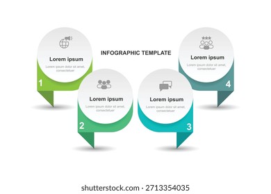 Diseño de Plantilla de infografía de 4 pasos con íconos adecuados para información comercial y presentación de Web.
