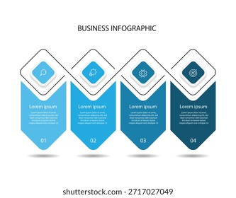 La Plantilla de infografía de 4 pasos con concepto de línea y colores azules se puede utilizar para la presentación de negocios y la información gráfica de Web.