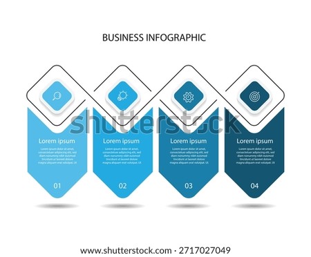 4 step infographic template with line concept and blue colors can be used for business presentation and web graphic information.