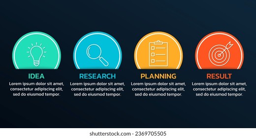 4 step infographic template. Process diagram, business presentation with modern icons and arrows. Timeline info graphic design. Four option flow chart, layout concept. Vector illustration.