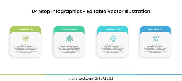 4 Step Infographics Design Template - Graph, Pie chart, workflow layout, squire diagram, brochure, report, presentation, web design Editable Vector illustration