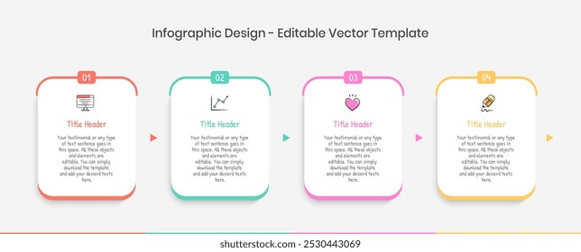 4 step Infographics Design Template, Chart diagram, Graph, Pie chart, workflow layout, squire diagram, report, Editable presentation design elements, Info graph Process diagram in white background