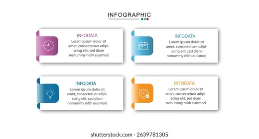 4 Step Infographics Design Template - Graph, Pie chart, workflow layout, squire diagram, brochure, report, presentation, web design Editable Vector	