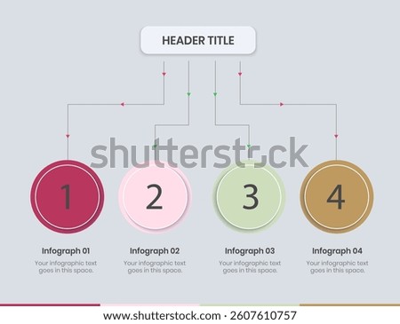 4 Step Infographics Design Template, Graph, Pie chart, workflow layout, circle diagram, SOP presentation slide, Standard Operating Procedure template, Business organization table,  Company structure