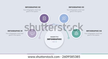 4 Step Infographics Design Template, circle diagram, Modern Business Infographic elements, colorful circle workflow slide template,  Timeline minimalist infographic template, Mind Map Template design