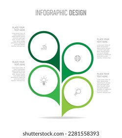 4 hojas de paso infográficas. Diseño de infografía de negocios de tipo hoja verde moderna. Arte vectorial moderno. Dibujo EPS 10.