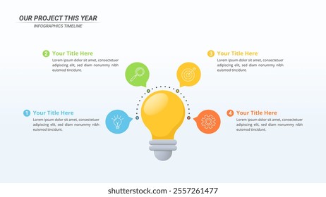 4 Step Light Bulb Infographic on a 16:9 Ratio for Business Presentation, Poster, Banner and Booklet.