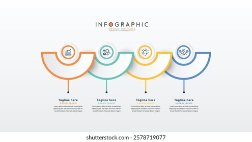 4 step modern infographic template, clean and contemporary infographic template featuring a light, minimalist design with pops of bright color. Business concept with 4 options, steps or processes.
