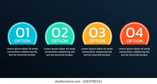 4 step, option info graphic template. Process diagram, business layout, timeline infographic. Four number infograph. Vector illustration.