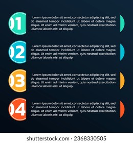 4 step, option infographic. Menu, list design. Business presentation, layout, text box banner. Modern info graphic template with four numbers or sections. Vector illustration.