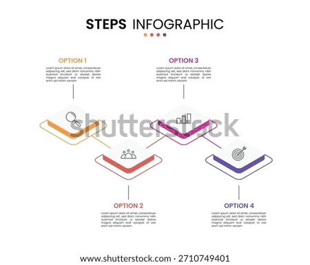 4 step, option, stage or process timeline diagram isometric infographic design. Business presentation template design  