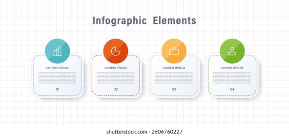 4 Step or Parts Infographic Design Template with Icons and Text