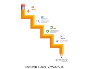 4 Step Pencil Timeline Infographic Template Background with Innovation and Creative Process Concept