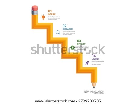 4 Step Pencil Timeline Infographic Template Background with Innovation and Creative Process Concept