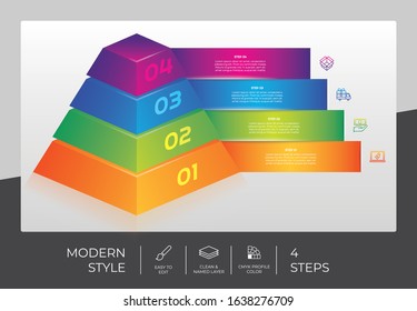 4 Step or Process Infographic With 3D Pyramid Layout and Chart Design