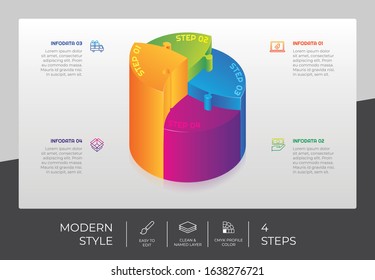 4 Step or Process Infographic With 3D Pie Layout and Chart Design