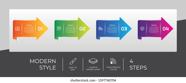 4 Step or Process Infographic With Arrow Layout and Chart Design