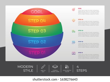 4 Step or Process Infographic With Circle Globe and Chart Design