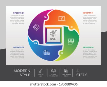 4 Step or Process Infographic With Circle Layout and Chart Design
