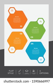 4 Step or Process Infographic With Hexagon Layout and Chart Design