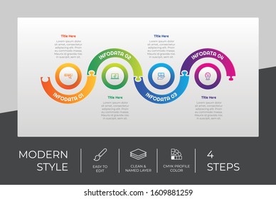 4 Step or Process Infographic With Puzzle Circle Layout and Chart Design`