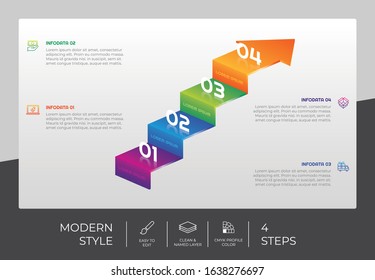 4 Step or Process Infographic With Stair and Chart Design