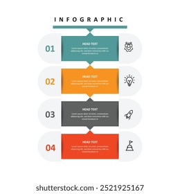 O vetor de modelo de infográfico de processo de 4 etapas com ícones pode ser usado para fluxo de trabalho, informações de negócios, visualização de dados de apresentação e design gráfico da Web 