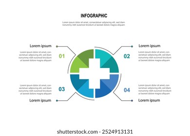 Vector de infografía de proceso de 4 pasos con concepto médico en diseño circular