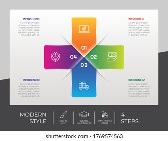 4 Step or Process Plus Infographic With Square Layout and Chart Design