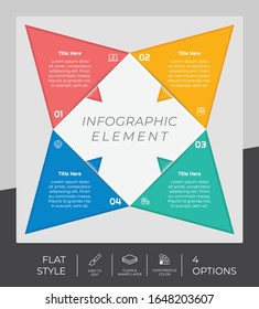 4 Step or Process Triangle Infographic With Square Layout and Chart Design