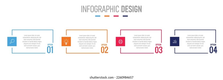 4 Step rectangular box infographic vector design. EPS 10 vector illustration. Colorful box design with modern elements.