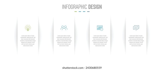 4 Step rectangular infographic template. Can be used for process diagram, presentations, workflow layout, banner, flow chart, info graph
