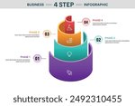 4 Step Semi Circle Cylinder Infographic. 3D Vector Illustration For Business Financial Report.