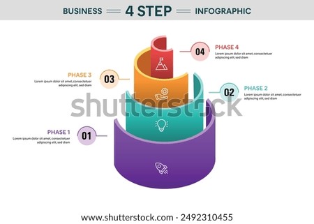 4 Step Semi Circle Cylinder Infographic. 3D Vector Illustration For Business Financial Report.