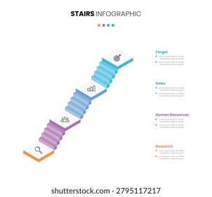 4 step stairs, staircase or ladder upward growth diagram infographic. Element presentation for milestone, strategy, success, project business