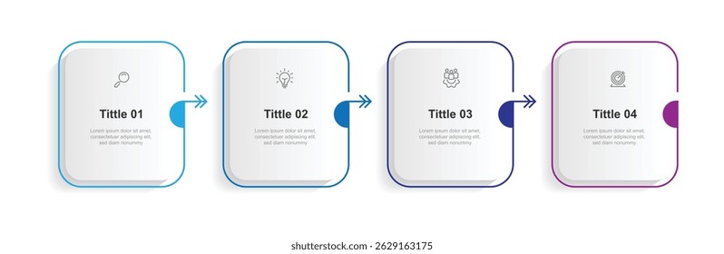 4 step table square infographic. Business information template with paper style and icons.