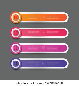4 step Tag and Partition color gradient chart origami paper color info-graphic template for diagram presentation chart and business concept with  element options