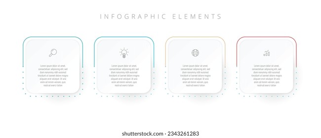 4 Step thin line rectangular infographic background. Modern element design with text. Business infographic elements. Minimal infographic template design with numbers 4 options or steps.