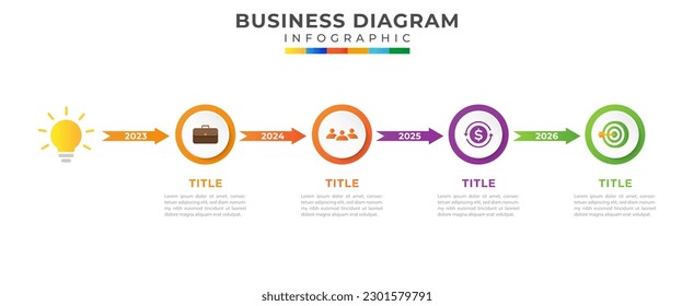 4 step timeline diagram, roadmap graphic and business icons