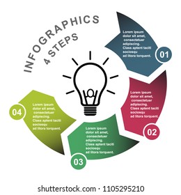 4 step vector element in four colors with labels, infographic diagram. Business concept of 4 steps or options with light bulb .