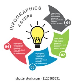 4 step vector element in four colors with labels, infographic diagram. Business concept of 4 steps or options with light bulb .