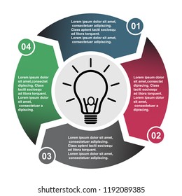 4 step vector element in four colors with labels, infographic diagram. Business concept of 4 steps or options with bulb .