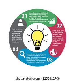 4 step vector element in four colors with labels, infographic diagram. Business concept of 4 steps or options with light bulb .