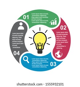 4 step vector element in four colors with labels, infographic diagram. Business concept of 4 steps or options with light bulb