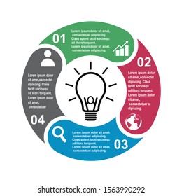 4 step vector element in four colors with labels, infographic diagram. Business concept of 4 steps or options with bulb .