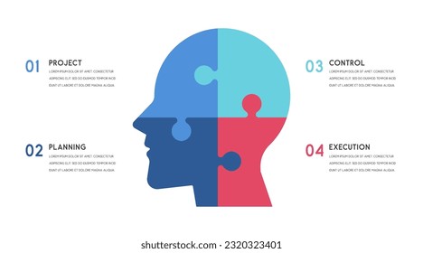 4 steps brain puzzle infographic Template for presentation, diagram, graph and chart
