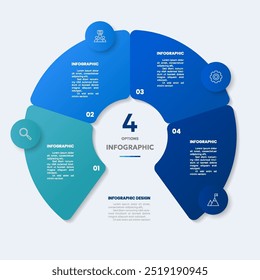Linha do tempo infográfico do círculo comercial de 4 etapas com ícones