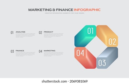 4 Pasos Presentación de la infografía empresarial. Diseño de gráfico de barras coloridas. Visualización gráfica estadística.