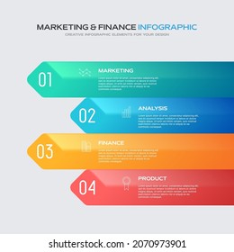 4 Pasos Presentación de la infografía empresarial. Diseño de gráfico de barras coloridas. Visualización gráfica estadística.